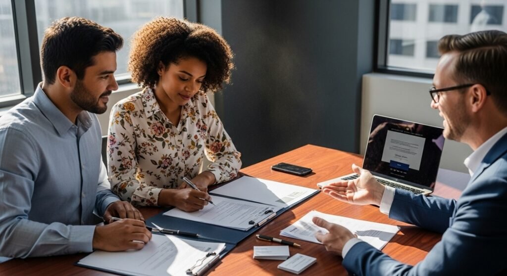 couple signing mortgage paperwork