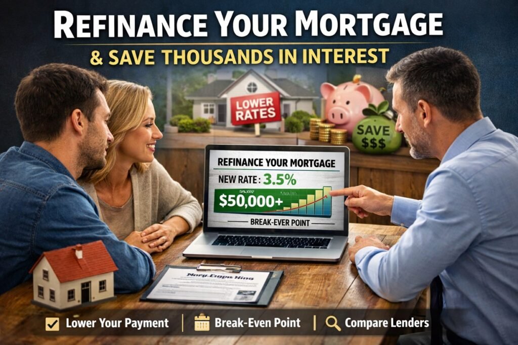 Homeowners discussing refinance options