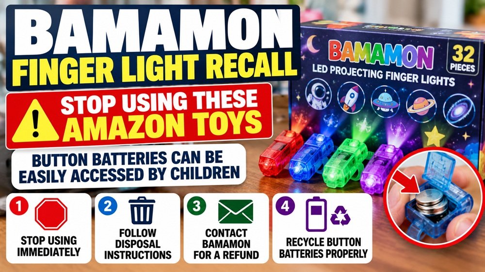BAMAMON LED projecting finger light recall for button-cell battery ingestion hazard