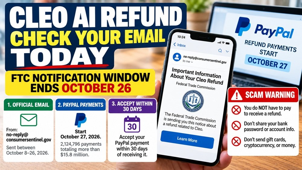 Cleo AI refund FTC email notification and PayPal payment deadline