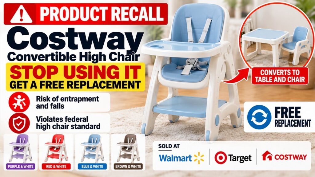 Costway high chair recall with free replacement for convertible high chairs