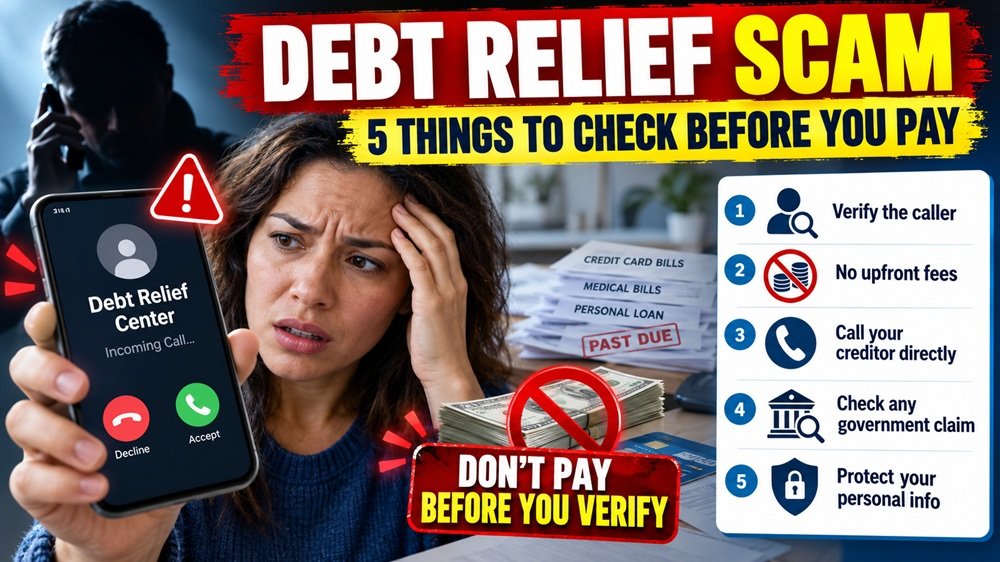 Debt relief scam warning with five things to check before paying