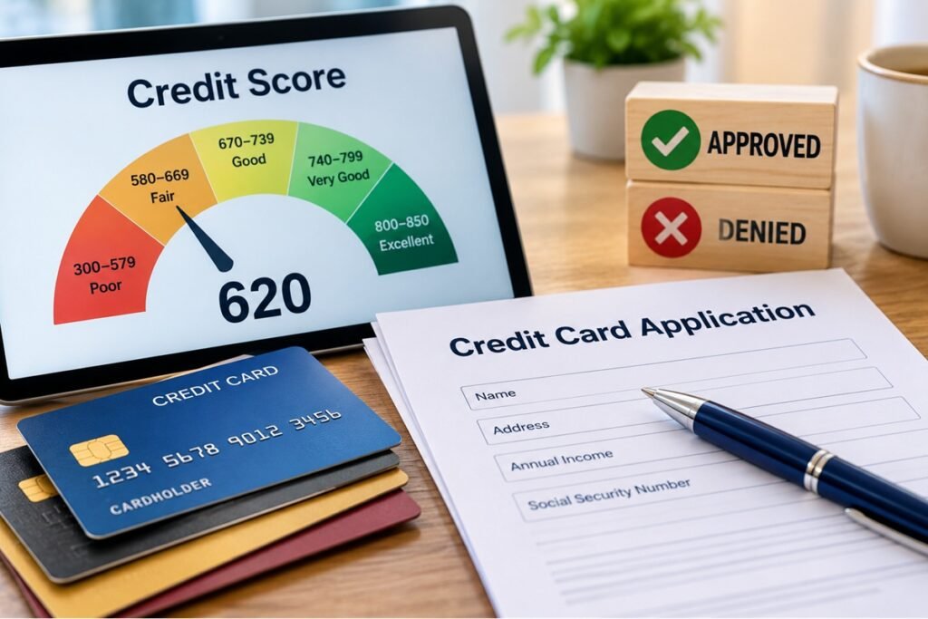 Credit card application and approval data comparing new accounts and credit limits for borrowers with lower and higher credit scores.